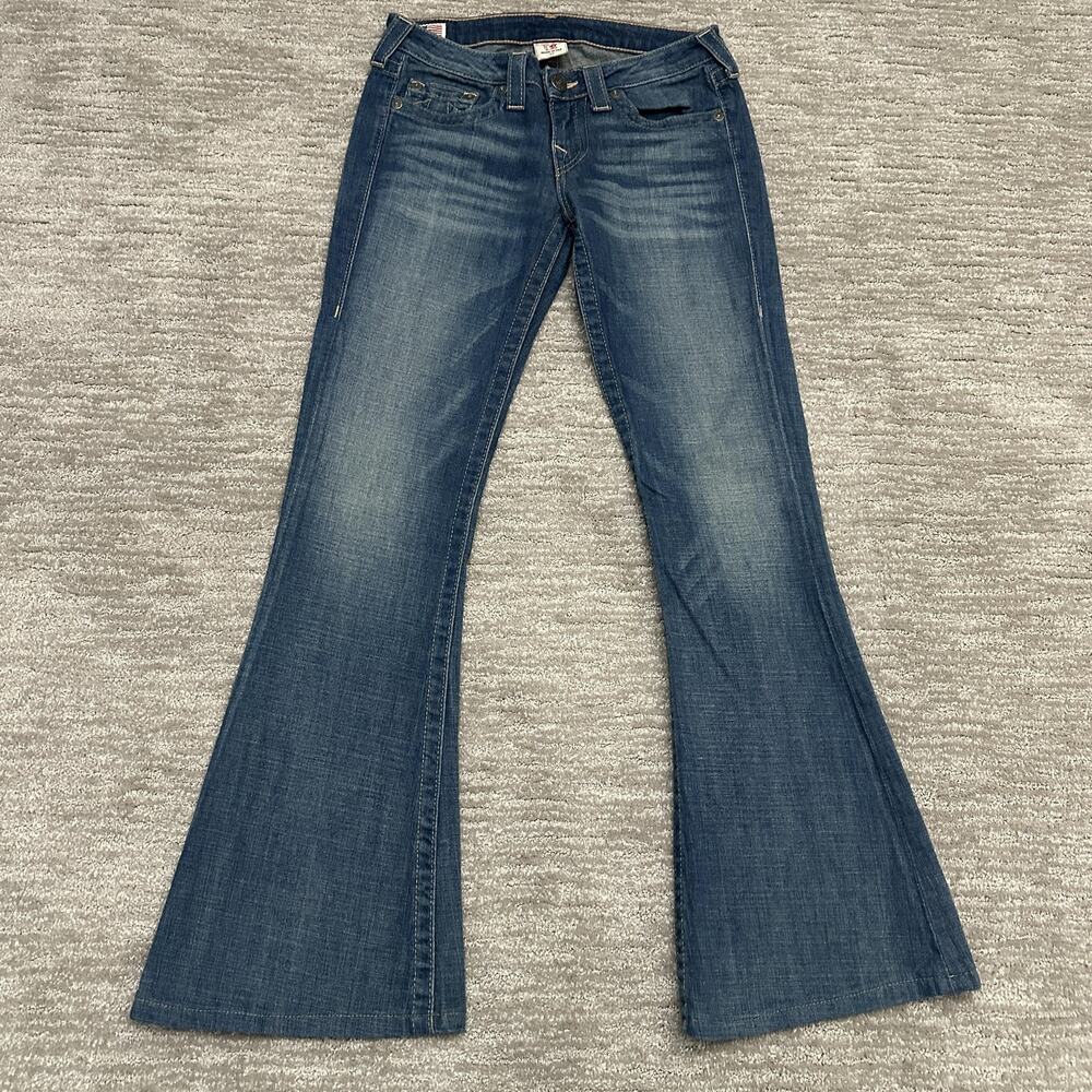 VTG True Religion Jeans Womens 29 Blue Low Rise Flare Carrie USA 2003 2004 Y2K